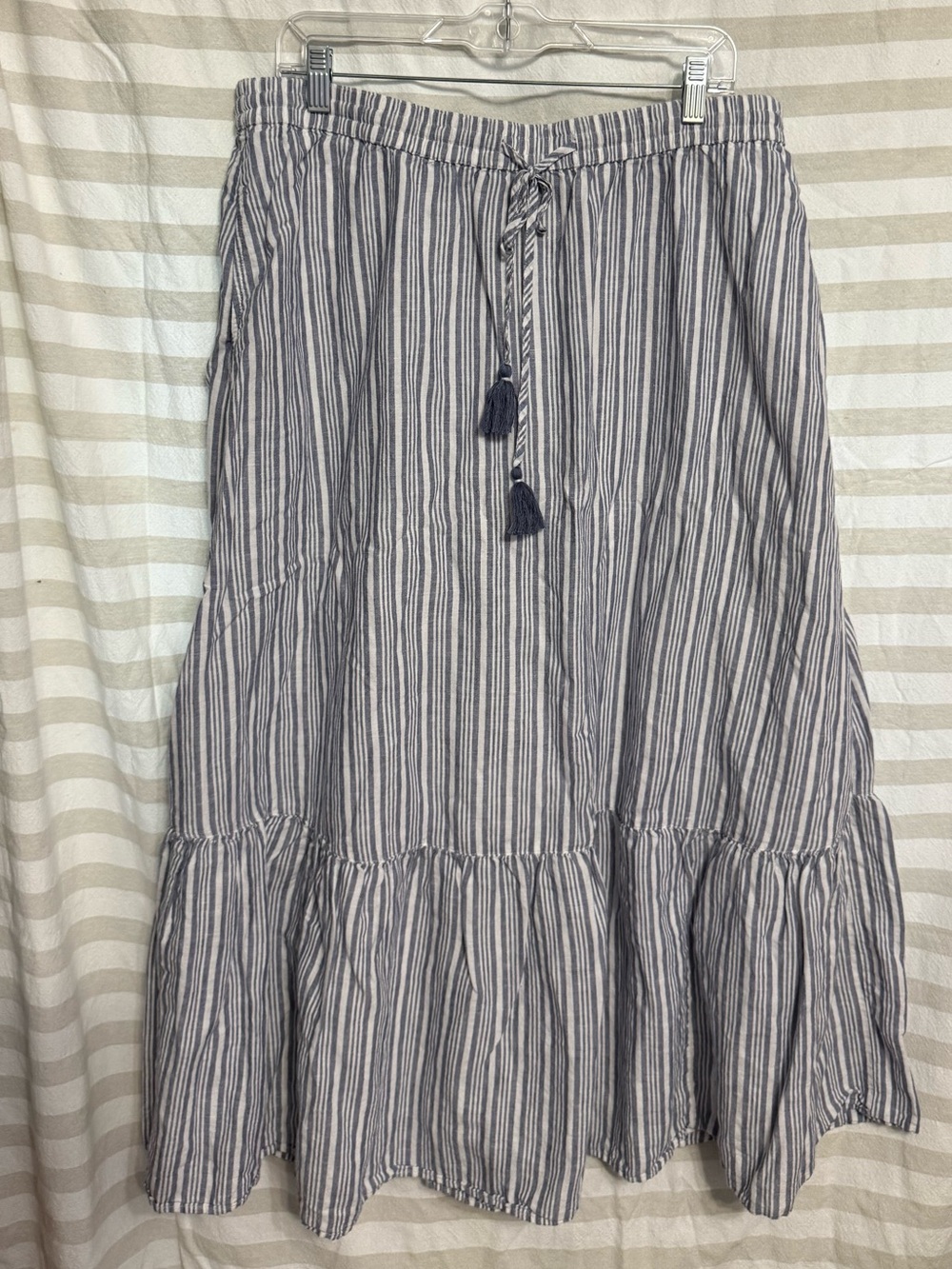 Talbots Navy and White Striped Tiered Midi Skirt XL  tiered 100% cotton lined